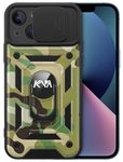 Kapa Tank Back Cover for Apple iPhone 15 | Inbuilt Ring + Slider Shockproof Lens Protection Bumper Back Case (Green)