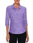 Zamowoty Womens Polo Shirts 3/4 Sleeve Golf Shirt Quick Dry 3/4 Sleeve T Shirts 4-Buttons Polo Workout Tops UPF 50+ Shirts Purple Medium