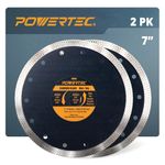 POWERTEC 7 Inch Turbo Mesh Rim Diamond Saw Blade for Tile Saw Wet/Dry Cutting 2 Pack, Super Thin Diamond Blades for Cutting Tile, Granite, Marble and Thin Masonry (14001-P2)