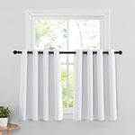 RYB HOME Window Decoration Curtain Tiers Valances Set, Grommet Top Small Curtains for Kitchen Cabinet, Room Darkening Drapery for Laundry, 52 Width x 36 Length Per Panel, Grayish White, 2 Pcs