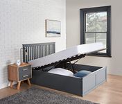 Home Treats Grey Double Wooden Ottoman Bed Frame | Double Bed with Storage | Featuring Under Bed Storage | Grey Double Size Storage Bed