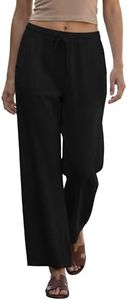 Bottega Campanini Women’s 100% Linen Pants – Made in Italy – One Size Fits All – Lightweight, Breathable, High-Waisted Trousers – Elegant & Relaxed Fit for Summer. (Black)