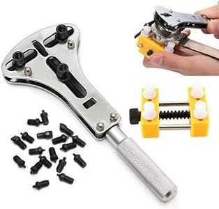 Set of Watch Repair Kit, 3 Point Wrench Screw Case Remover Tool, Adjustable Watch Back Case Opener, Battery Replacement and Movement Holder, Heavy Duty Stainless Steel