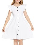 Arshiner Girls Dress Flutter Sleeve A-Line Button Down Sundress Casual Midi Dresses for 4-12 Years Kid