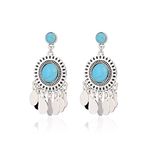 Dangle Earring for Women,Bohemian Vintage Drop Earring Girls Silver Stud Earring Stainless Steel Earring (Round with Turquoise)