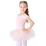 Bezioner Ballet Dress Dance Tutu Cute Skirted Leotard Ballet Dresses outfits for Girls Cotton Short Sleeve Pink Size 4-5T