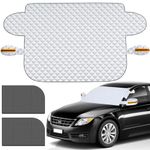 Car Windshield Sun Shade with Storage Pouch, 5Pcs Car Front Windshield Sunshade Front/Rear Side Window Heats UV Rays Mesh Protects Visor for Car SUV RV MPV (White-Sedan)