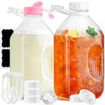 2 Qt Glass Milk Jugs with Airtight Lids, Dispenser Caps, and Handles - 2 Qt Milk Container for Fridge w 2 Scale Lines- Glass Pitcher for Breast Milk, Almond Milk, Juice, Smoothies- Set of 2