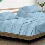 Top Split Cal-King Sheets Sets for Adjustable beds, Sheets for Sleep Number Bed Split Cal-King deep Pocket, 28" Split Top Sheets 400 TC 100% Cotton, Flex Top Sheets,Light Blue Stripe