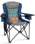 KingCamp Oversized Camping Folding Chair, Heavy Duty 550 LBS with Lumbar Support, Padded seat with Cup Holder&Cooler Bag, Ideal for Camp, Fishing, Sports Event, Backyard, Patio, Lawn(Blue/MediumGrey)