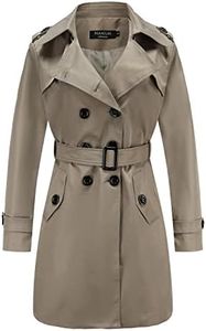 NANJUN Women's Double-Breasted Trench Coat Classic Lapel Overcoat Slim Outerwear Waterproof Coat with Belt Buckle, Green, 12