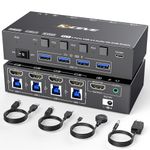 USB 3.0 KVM Switch HDMI 4 Port 8K@60Hz, Camgeet 4 PC 1 Monitor HDMI KVM Switch, EDID Simulation, For 4 Computers share 1 Monitor and 4 USB 3.0 Port, with Wired Remote,Power Adapter and USB3.0 Cables