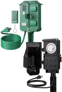 DEWENWILS Outdoor Power Stake Timer, Wireless Remote Control, 6 Waterproof Grounded Outlets with Protective Cover, 6ft Extension Cord, Raintight, UL Listed