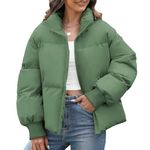 HEEKPEK Womens Cropped Puffer Jacket Winter Coats Puffy Zip Up Stand Collar Warm Quilted Jackets Short Down Baggy Outwear, Green, M