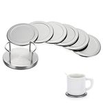 BTSKY 6pcs 10 * 10cm Brushed Stainless Steel Round Thicken Drink Coasters with Stand, Round Coaster with Sponge Bottom, Beverages Coasters Cup Glass Mat