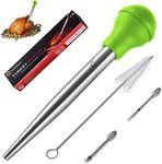 JY COOKMENT Stainless Steel Turkey Baster Baster Syringe for Cooking Meat Injector Set with 2 Marinade Needles 1 Cleaning Brush for Home Baking Kitchen Tool(GREEN)