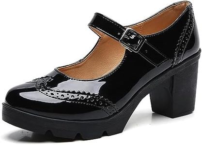 DADAWEN Women's Chunky Low Block Heels Mary Jane Closed Toe Work Pumps Comfortable Round Toe Oxfords Dress Wedding Shoes Black Patent US Size 8.5