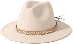 Lisianthus Felt Fedora Hats for Women & Men Wide Brim Panama Hat Beige