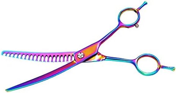 Fonowx Down Curved Chunker Shears Hair Trimming Stainless Steel Colorful Professional Pet Grooming Scissors Dog Hair Thinning Shears for Household, 7 Inch