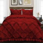 100% Egyptian Cotton, Luxurious Soft 1 PCS Diamond Ruffle Duvet/Rajai Cover with Hidden Zipper, 400 Thread Count Comfy & Fluffy Duvet Cover- King Size Burgandy Solid