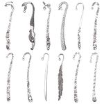 SUNNYCLUE 12Pcs 12 Styles Hook Bookmarks Findings Metal Bookmark Hairpin Stripe Hook Vintage Bookmark Clip for Crafting Jewelry Making Charms Christmas Gifts Ideas DIY Findings Accessories, Silver
