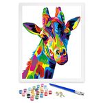 ifymei Paint by Numbers for Adults, Children, Beginners, DIY Gift Arts Kits with Brushes and Acrylic Pigment, 16x20 Inch Colorful Giraffe [Without Frame]