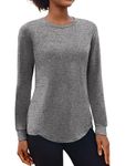 PINSPARK Workout Shirts for Women Long Sleeve Yoga Tops Sports Running Shirt Breathable Athletic Top Dark Grey Large