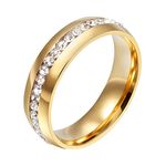 Daesar Promise Rings for Women Gold, Stainless Steel Ring for Women Elegant Polished 5MM Row Cubic Zirconia Custom Engrave Personalized Ring Size 10