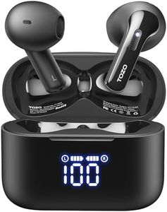 TOZO T21 Wireless Earbuds Bluetooth Headphones Semi in Ear with LED Digital Display, Dual Mic Call Noise Cancelling with Wireless Charging Case IPX8 Waterproof for Phone Laptop Black