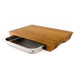 cleenbo Chopping Board with Tray "Style Oak" Wooden Oiled Oakwood Large Cutting Board, Professional Organic Boards with Movable Stainless Steel Drawer (Gastronorm 1/2), Dimensions: 420 x 290 x 60 mm