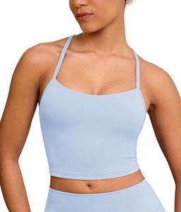 BAYDI Clouduxi Y Back Crop Tank Tops for Women - Thin Strap Padded Workout Yoga Longline Sports Bras