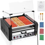 ACONEE Hot Dog Roller,11 Rollers 30 Hot Dogs Capacity 1950W Stainless Sausage Grill Cooker Machine with Removable Oil Drip Tray Dual Temp Control and Glass Hood Cover, Perfect for Commercial and Party