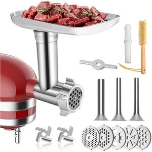 HOMGEN Meat Grinder Attachment for Kitchenaid Meat Grinder Stainless Steel Accessories with 3 Sausage Stuffing Horns 2 Grinding Blades 5 Grinding Disc for KitchenAid Accessories