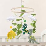 welltop Baby Mobile for Crib, Handmade Jungle Baby Crib Mobile for Boys Girls, Boho Nursery Mobile, Felt Nursery Ceiling Decoration, Gender Neutral Baby Mobile for Bassinet - Dinosaur Clouds Leaf Bell