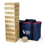 JacJoe All Pro Jumbo Wooden Tumble Tower Game with Dice and with Carrying Bag, Classic Stacking Games 54 Pcs Building Blocks for Indoor/Outdoor (stack 60cm up to 150cm)