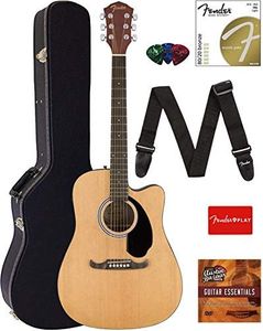 Fender FA-125CE Dreadnought Cutaway Acoustic-Electric Guitar - Natural Bundle with Hard Case, Strap, Strings, Picks, Fender Play Online Lessons, and Austin Bazaar Instructional DVD