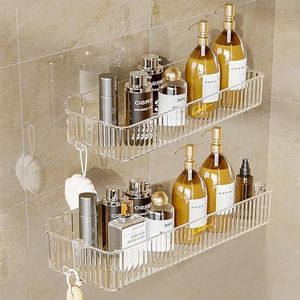 Veefos 2 Pack Shower Caddy Wall Mounted, Clear Storage Bathroom Shelf Shower Organizer, Self-Adhesive Floating Shelves Wall Makeup Organizer Basket, No Drilling