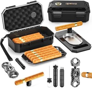 Travel Cigar Humidor Box Kit with V Cigar Cutter, Cigar Ashtray, Cigar Draw Enhancer&Punch 2-in-1 Tool, 2 Cigar Holders, Humidifier & Hygrometer, Portable Cigar Case with Accessories Set for Men Gift