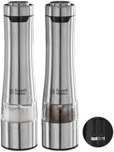 Russell Hobbs Stainless Steel Electric Salt & Pepper Mill Set with Adjustable Ceramic Grinder Heads for fine or coarse Grinding, Battery Operated, Light up During use, One Handed Operation, 23460-56