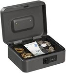 Relaxdays Cash Box, 3-Digit Number Combination, Coin Insert, Iron Money Box, Cash Box, HBT 8.5 x 20 x 17 cm, Grey