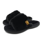 Onmygogo Rabbit hair Indoor Slippers for Women Open Toe with Memory Foam, Soft Faux Fur Nonslip House Slippers(Raven,S)