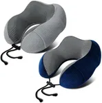 urnexttour Neck Pillow Airplane-2 Pack Memory Foam Travel Pillow, Soft & Support Travel Neck Pillow for Travelling, Sleeping Rest, Car, Train and Home Use (Blue&Grey)