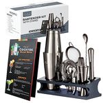 TEAVAS Mixology Bartender Kit with Japanese Jiggler & Stand - 13 Piece Stainless Steel Cocktail Making Set with Shaker, Strainer, Mixer, Spoon, Muddler -Barware Accessories for Home Bars & Bartending