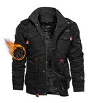 TACVASEN Jackets Men Winter Army Military Jacket Outdoor Cotton Coat Black, US M/Tag 3XL