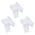 Beaded Parade Cotton Gloves, Women Men Gloves with Grip, Non-Slip Gloves,Costume Uniform Police Gloves with Snap Cuff, 3 Pairs, White