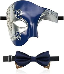 IncreDecor Masquerade Mask for Men Phantom of The Opera Half Face Mask with Bowtie, Venetian Masks for Halloween Party (Blue)