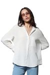 HIGH STAR Women's Oversized Fit Shirt (HSWSHW23509_WH_White