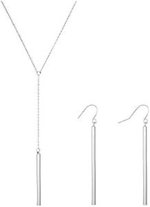 HUASAI 2pcs Double Layered Gold Dangle Earrings for Women Handmade Dainty Bar Y Pendant Jewerly (silver)