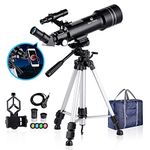 BNISE 70mm Portable Refractor Telescope, Telescopes for Kids for Astronomy for Adults Beginners, Fully Coated Glass Optics, with Adjustable Tripod Smartphone Adapter Moon Filter and Carry Bag