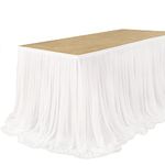 Ling's moment 9FT Table Skirt Extra Long Sheer Tablecloth for Wedding Sweetheart Table Reception Table Birthday Party Cake Table Decoration, White